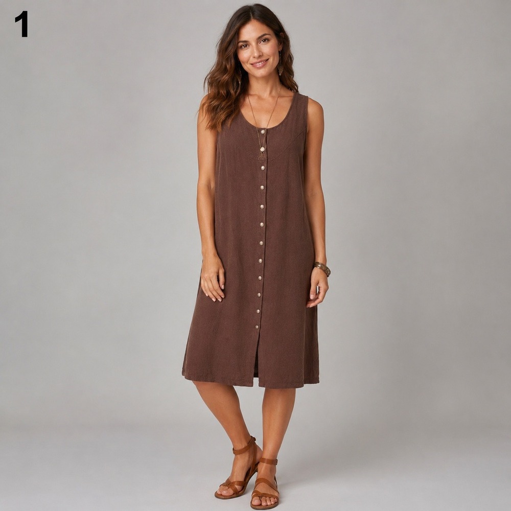 Clues Collections Maxi Dress Womens 14P Brown‎ Wool Blend Button Front